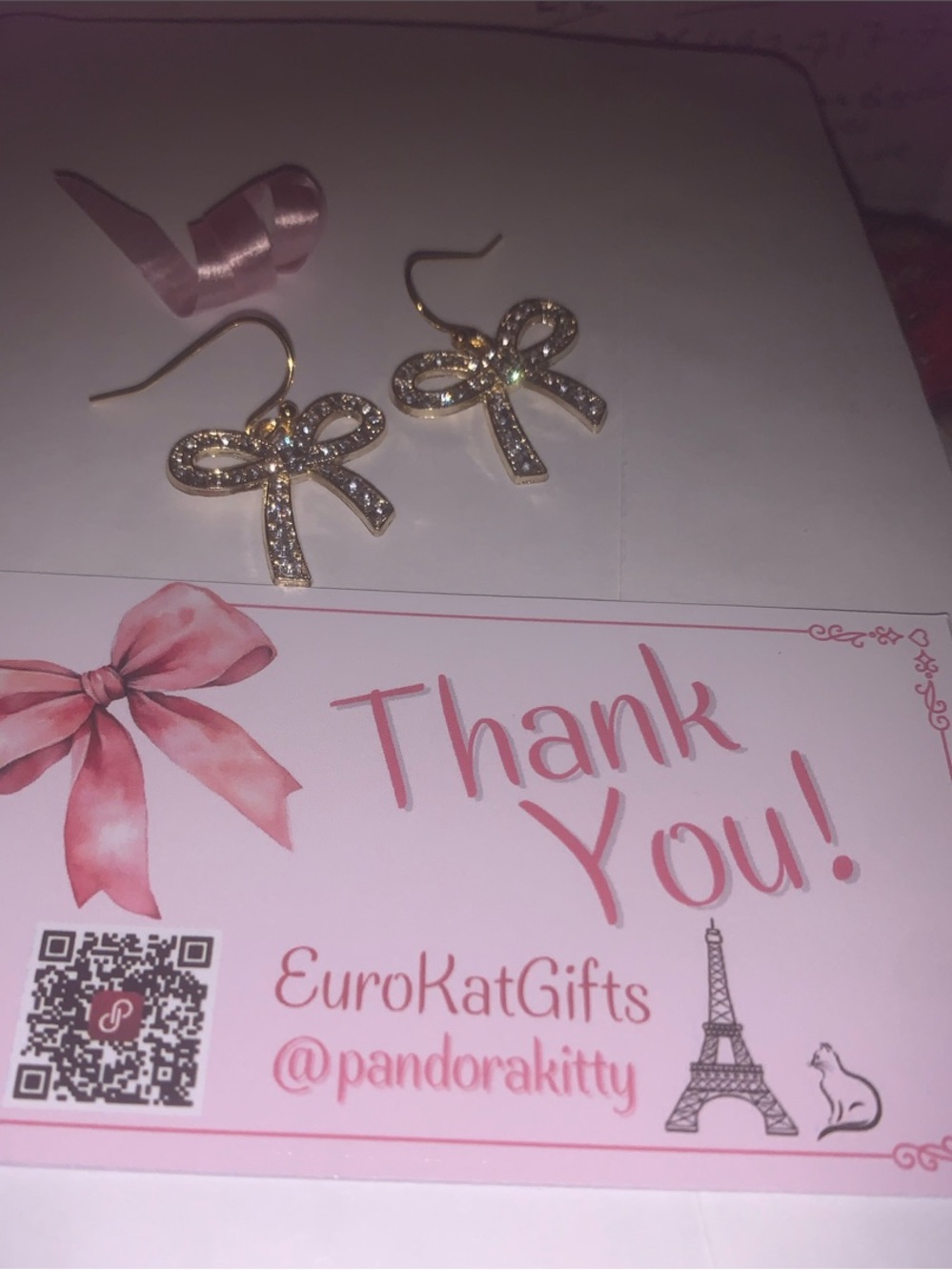 Hand Crafted Gold Bow Drop Earrings Clear Zirconia Rhinestone Crystals NEW NWT